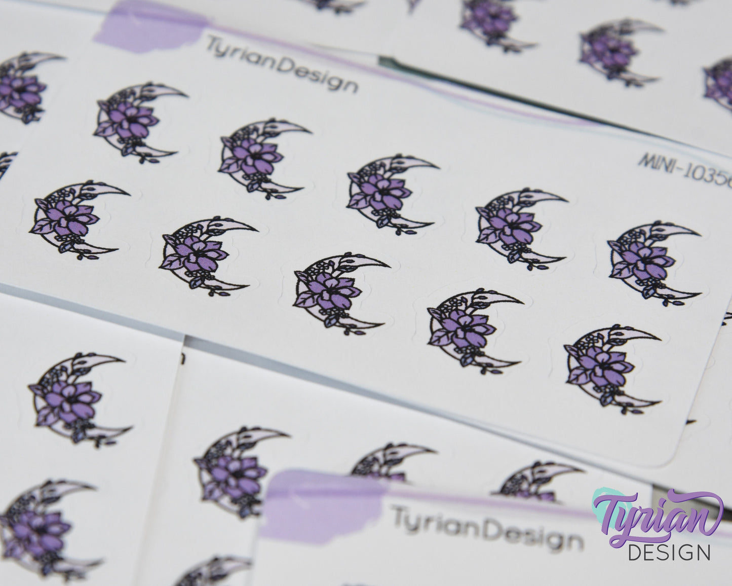 Mini Moon Stickers | Mini Sheet of Purple Moon | 10 Stickers | .6 x .65" each | 3.375" x 2.125" Mini Sheet | White or Clear Matte