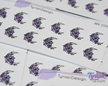 Mini Moon Stickers | Mini Sheet of Purple Moon | 10 Stickers | .6 x .65" each | 3.375" x 2.125" Mini Sheet | White or Clear Matte