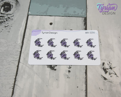 Mini Moon Stickers | Mini Sheet of Purple Moon | 10 Stickers | .6 x .65" each | 3.375" x 2.125" Mini Sheet | White or Clear Matte
