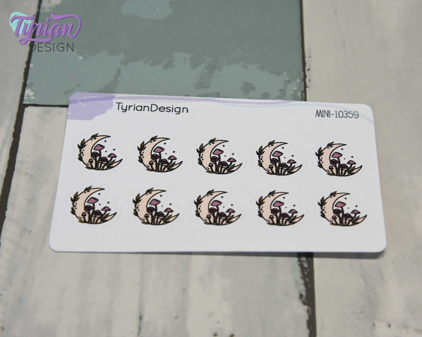 Mini Moon Stickers | Mini Sheet of Fall Mushroom Moon | 10 Stickers | .6 x .6" each | 3.375" x 2.125" Mini Sheet | White or Clear Matte