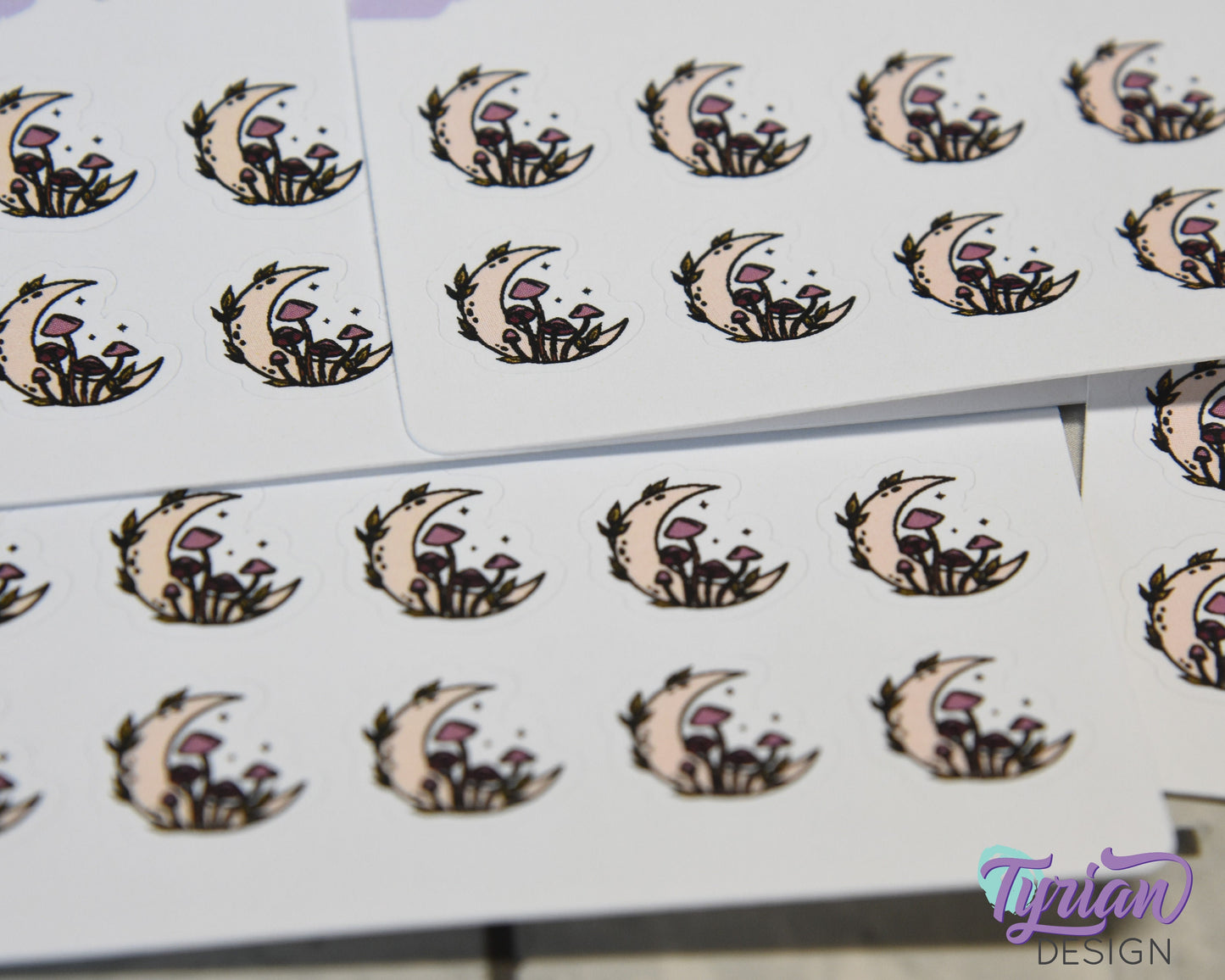 Mini Moon Stickers | Mini Sheet of Fall Mushroom Moon | 10 Stickers | .6 x .6" each | 3.375" x 2.125" Mini Sheet | White or Clear Matte