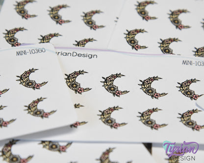 Mini Spring Moon Stickers | Mini Sheet of Flower Moons | 10 Stickers | .6 x .65" each | 3.375" x 2.125" Mini Sheet | White or Clear Matte