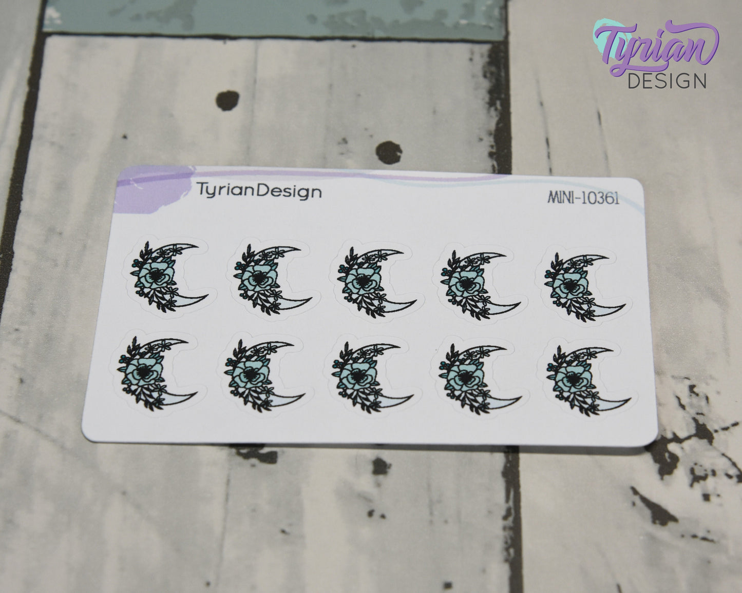 Mini Moon Stickers | Mini Sheet of Turquoise Moon | 10 Stickers | .6 x .65" each | 3.375" x 2.125" Mini Sheet | White or Clear Matte