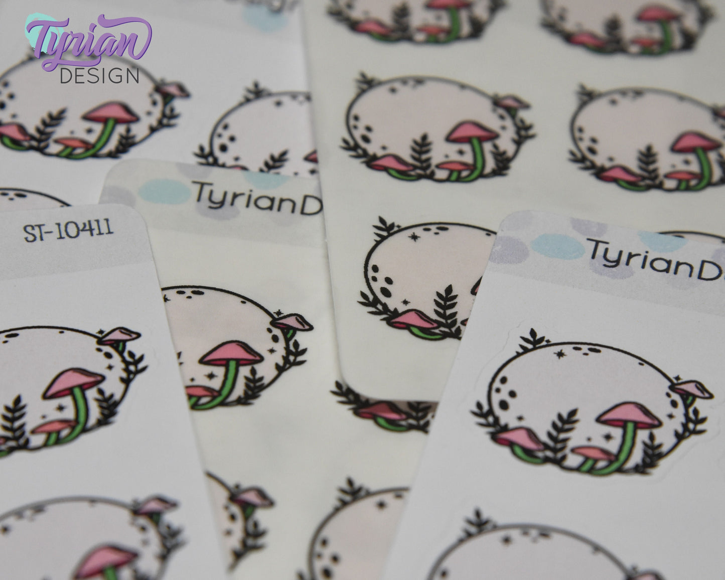 Pink Moon Stickers | Full Mushroom Moon | 9 Stickers per sheet | 1.1 x 1" Sticker size | | 3.5 x 4.5" Sheet | White or Clear Matte