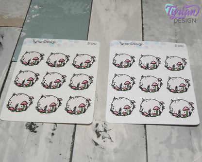 Pink Moon Stickers | Full Mushroom Moon | 9 Stickers per sheet | 1.1 x 1" Sticker size | | 3.5 x 4.5" Sheet | White or Clear Matte