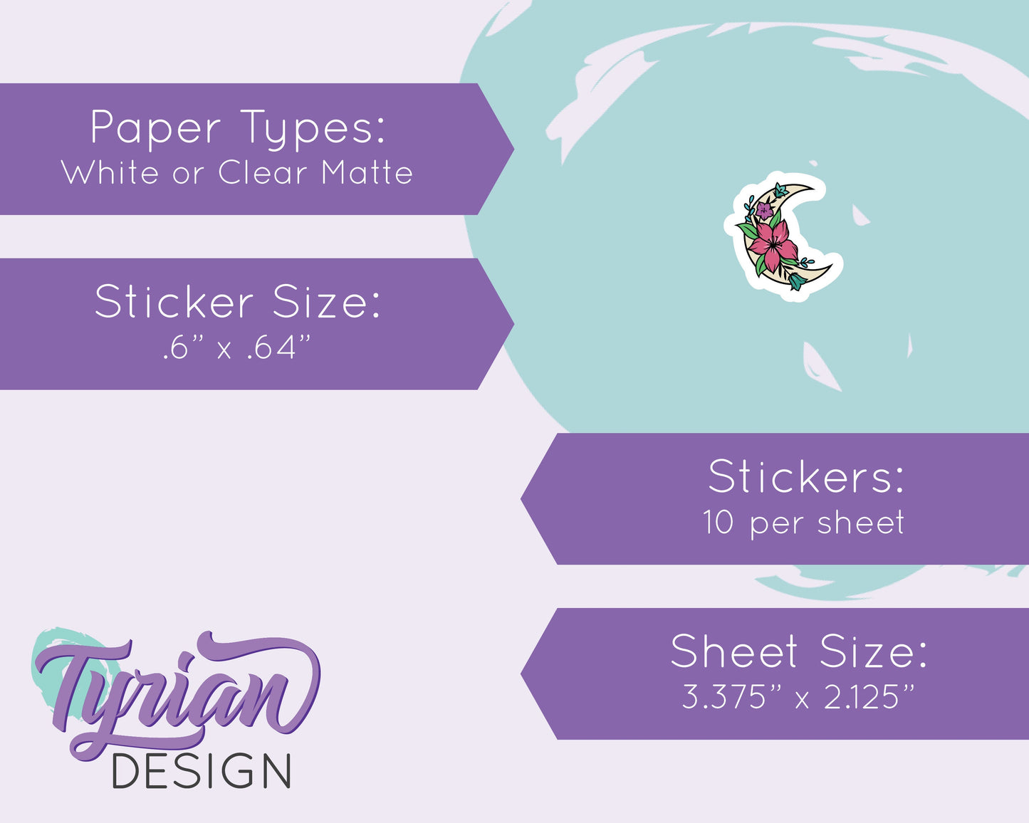 Mini Moon Stickers | Mini Sheet of Spring Moon | 10 Stickers | .6 x .64" each | 3.375" x 2.125" Mini Sheet | White or Clear Matte