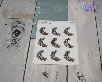Pastel Flower Moon Stickers | Spring Flower Moon | 9 Stickers per sheet | 1 x 1.1" Sticker size | | 3.5 x 4.5" Sheet | White or Clear Matte
