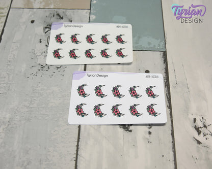 Mini Moon Stickers | Mini Sheet of Spring Moon | 10 Stickers | .6 x .64" each | 3.375" x 2.125" Mini Sheet | White or Clear Matte