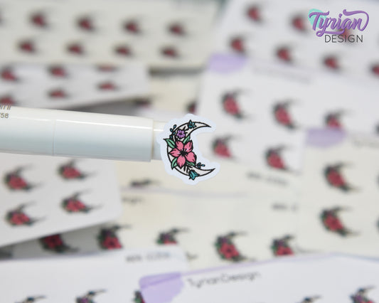 Mini Moon Stickers | Mini Sheet of Spring Moon | 10 Stickers | .6 x .64" each | 3.375" x 2.125" Mini Sheet | White or Clear Matte