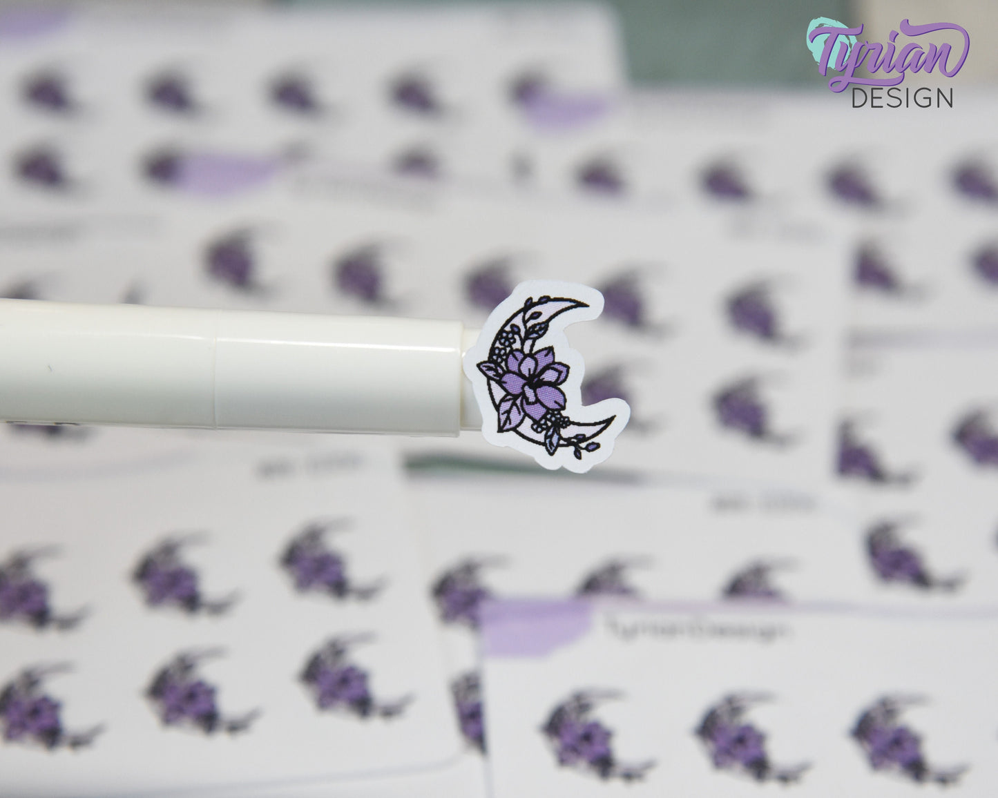 Mini Moon Stickers | Mini Sheet of Purple Moon | 10 Stickers | .6 x .65" each | 3.375" x 2.125" Mini Sheet | White or Clear Matte