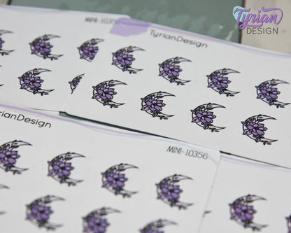 Mini Moon Stickers | Mini Sheet of Purple Moon | 10 Stickers | .6 x .65" each | 3.375" x 2.125" Mini Sheet | White or Clear Matte