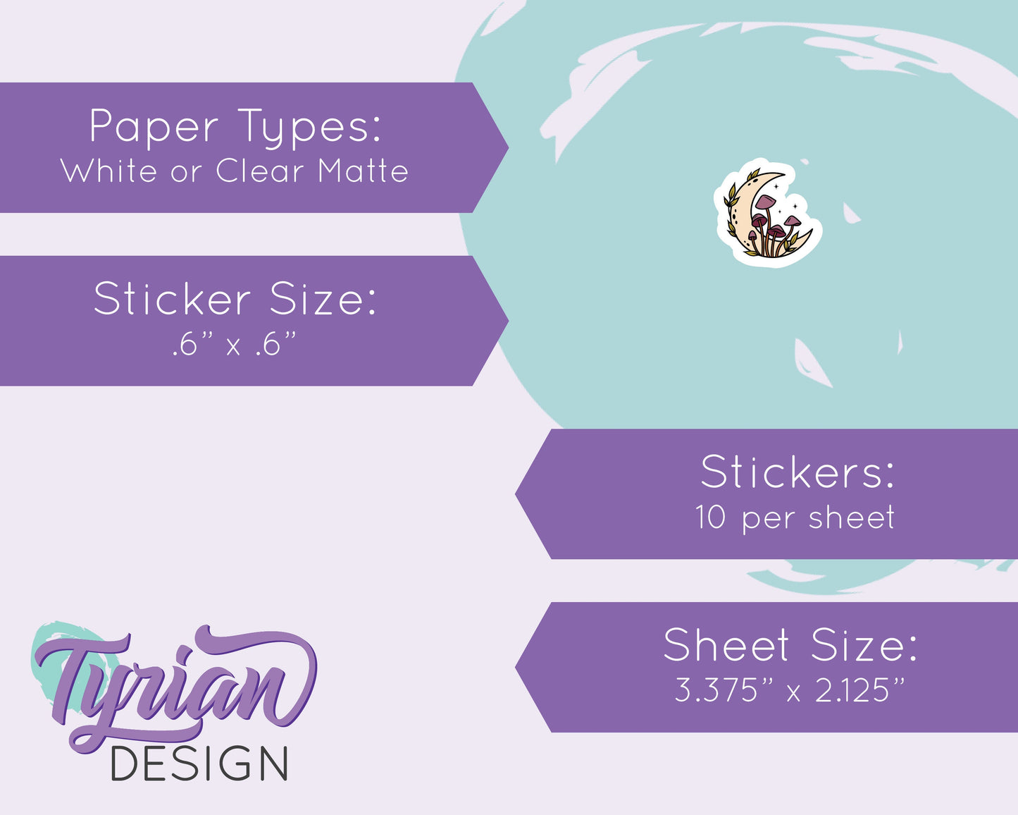 Mini Moon Stickers | Mini Sheet of Fall Mushroom Moon | 10 Stickers | .6 x .6" each | 3.375" x 2.125" Mini Sheet | White or Clear Matte