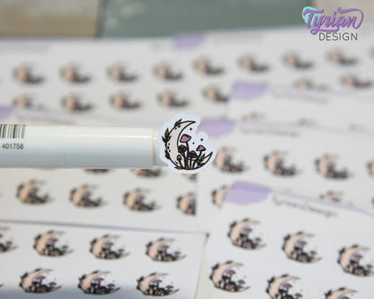 Mini Moon Stickers | Mini Sheet of Fall Mushroom Moon | 10 Stickers | .6 x .6" each | 3.375" x 2.125" Mini Sheet | White or Clear Matte