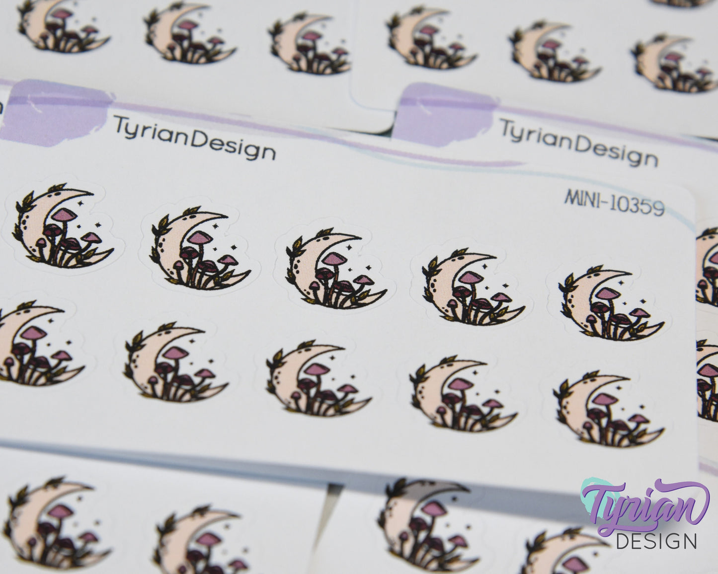 Mini Moon Stickers | Mini Sheet of Fall Mushroom Moon | 10 Stickers | .6 x .6" each | 3.375" x 2.125" Mini Sheet | White or Clear Matte