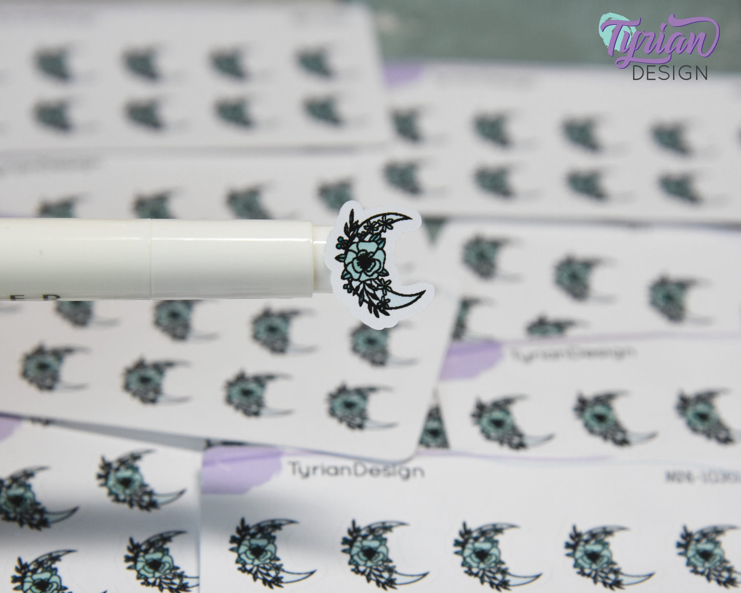 Mini Moon Stickers | Mini Sheet of Turquoise Moon | 10 Stickers | .6 x .65" each | 3.375" x 2.125" Mini Sheet | White or Clear Matte