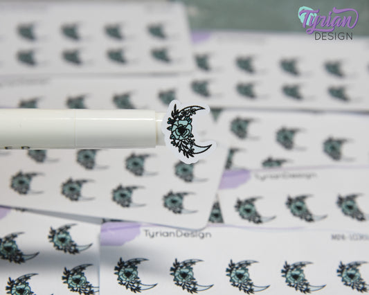 Mini Moon Stickers | Mini Sheet of Turquoise Moon | 10 Stickers | .6 x .65" each | 3.375" x 2.125" Mini Sheet | White or Clear Matte