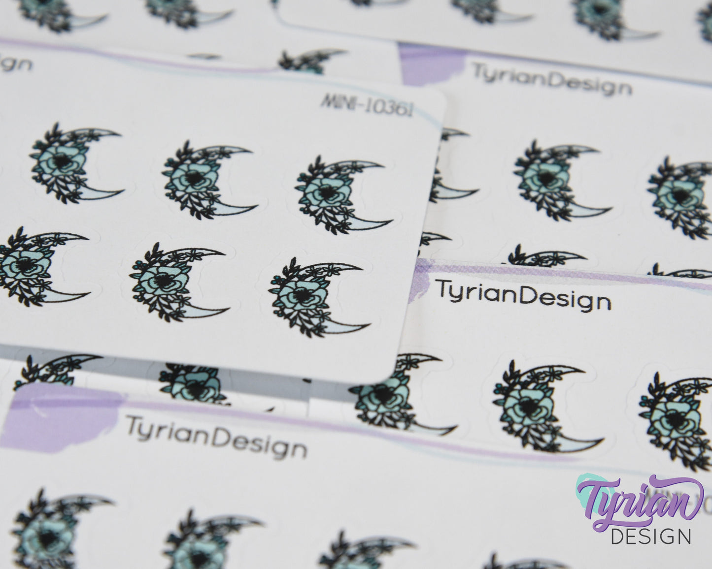 Mini Moon Stickers | Mini Sheet of Turquoise Moon | 10 Stickers | .6 x .65" each | 3.375" x 2.125" Mini Sheet | White or Clear Matte
