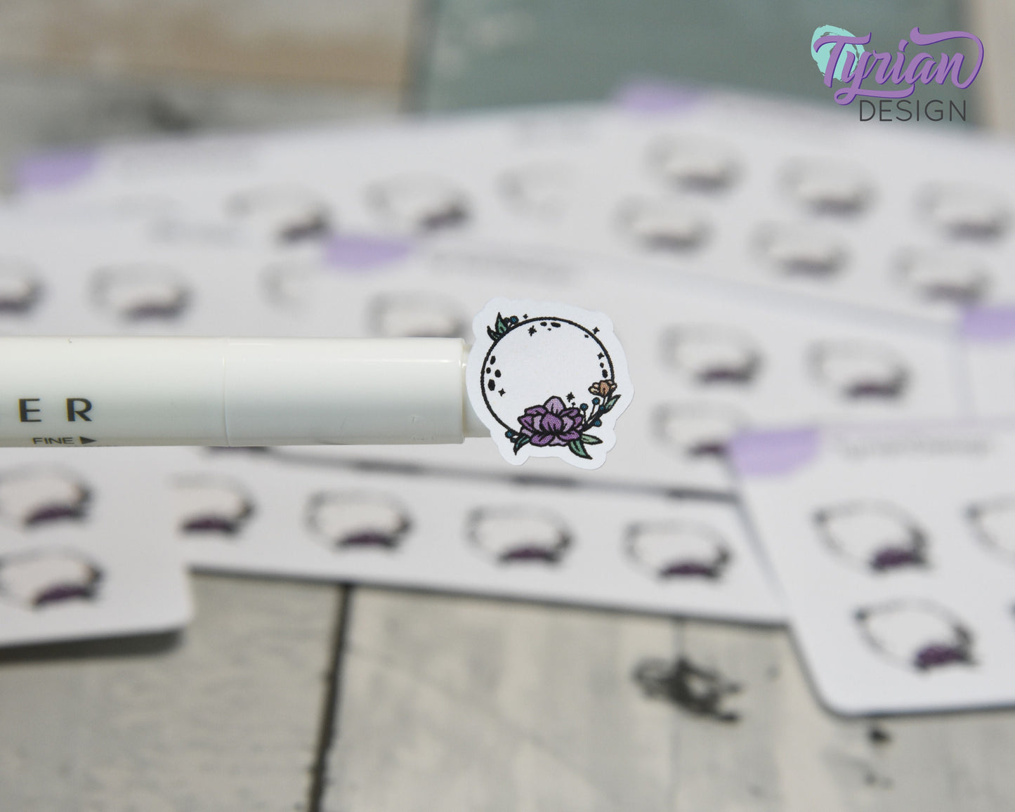 Mini Moon Stickers | Mini Sheet of Full Purple Flower Moon | 8Stickers | .65 x .65" each | 3.375" x 2.125" Mini Sheet | White or Clear Matte