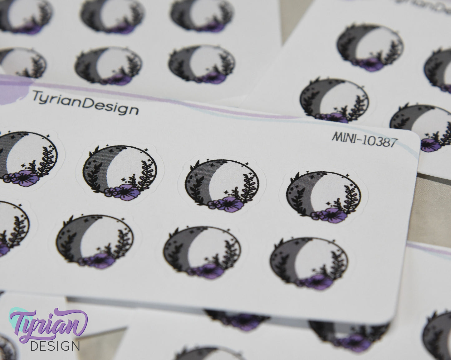 Mini Moon Stickers | Mini Sheet of Waxing Gibbus  Moon | 8Stickers | .65 x .65" each | 3.375" x 2.125" Mini Sheet | White or Clear Matte