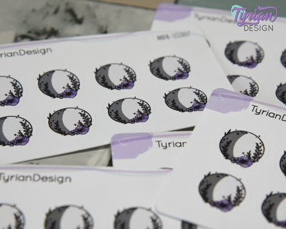 Mini Moon Stickers | Mini Sheet of Waxing Gibbus  Moon | 8Stickers | .65 x .65" each | 3.375" x 2.125" Mini Sheet | White or Clear Matte