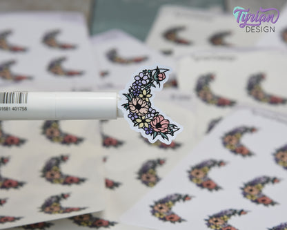 Pastel Flower Moon Stickers | Spring Flower Moon | 9 Stickers per sheet | 1 x 1.1" Sticker size | | 3.5 x 4.5" Sheet | White or Clear Matte