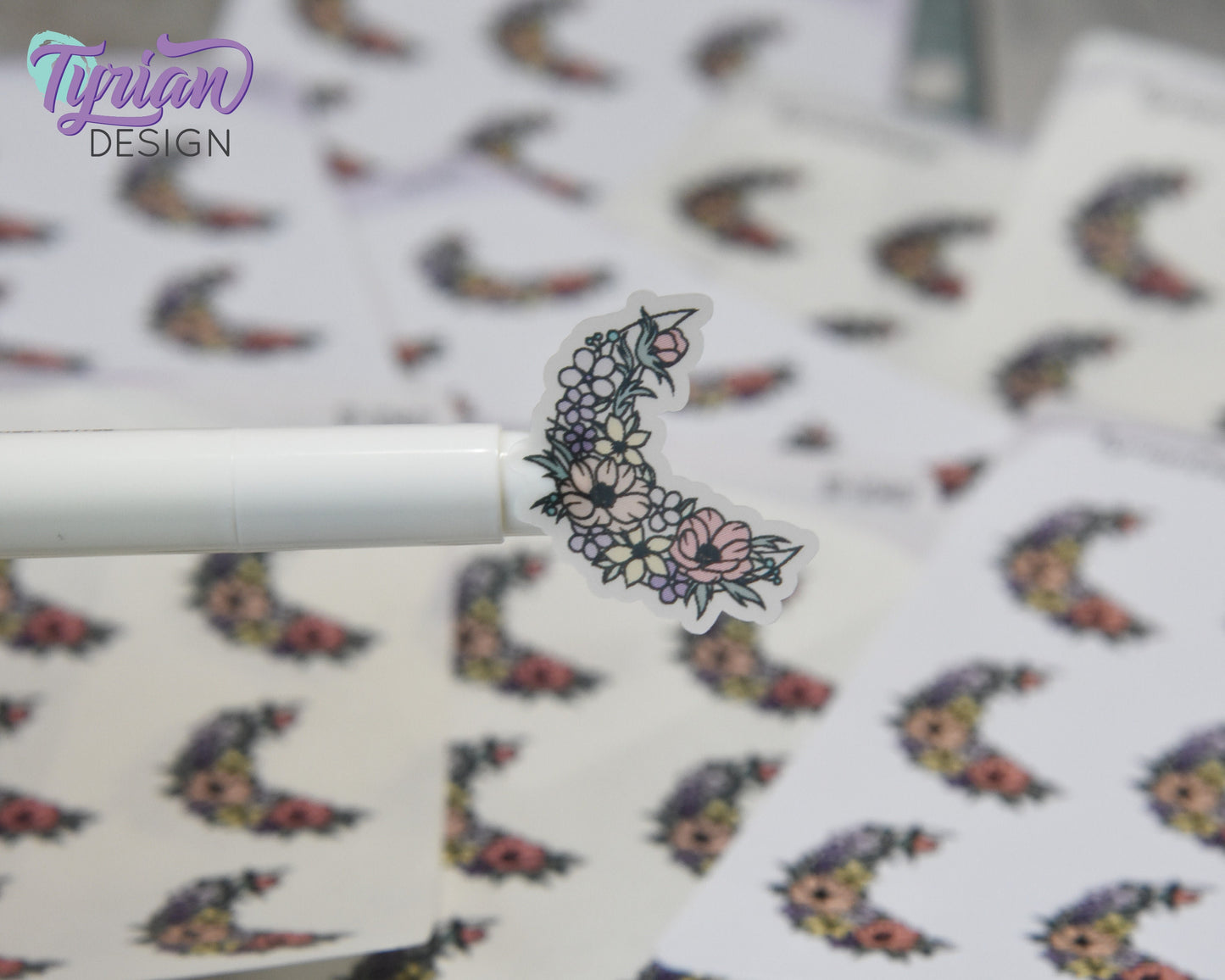 Pastel Flower Moon Stickers | Spring Flower Moon | 9 Stickers per sheet | 1 x 1.1" Sticker size | | 3.5 x 4.5" Sheet | White or Clear Matte