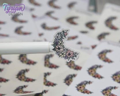 Pastel Flower Moon Stickers | Spring Flower Moon | 9 Stickers per sheet | 1 x 1.1" Sticker size | | 3.5 x 4.5" Sheet | White or Clear Matte