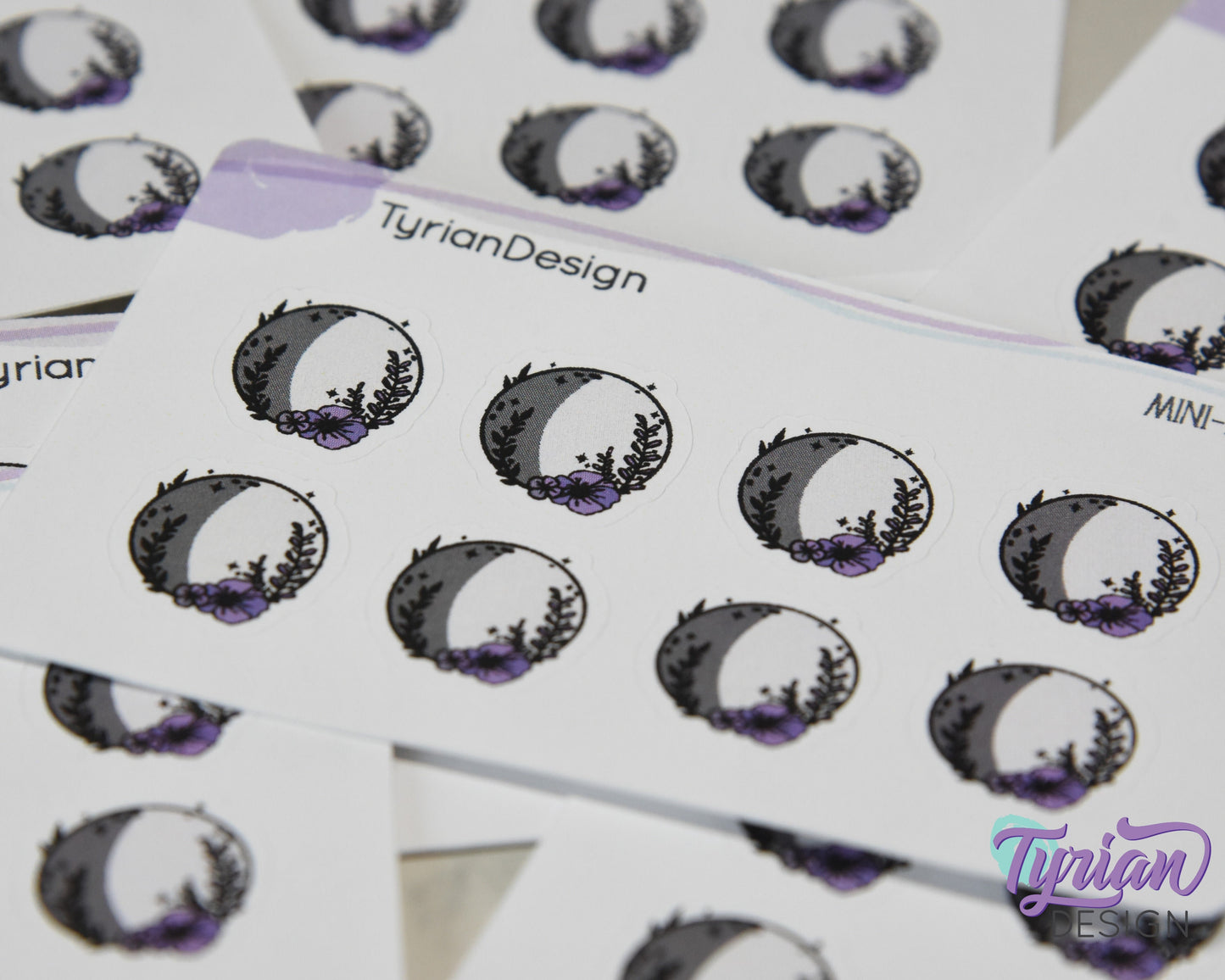 Mini Moon Stickers | Mini Sheet of Waxing Gibbus  Moon | 8Stickers | .65 x .65" each | 3.375" x 2.125" Mini Sheet | White or Clear Matte