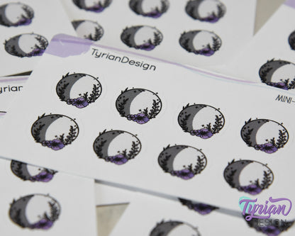Mini Moon Stickers | Mini Sheet of Waxing Gibbus  Moon | 8Stickers | .65 x .65" each | 3.375" x 2.125" Mini Sheet | White or Clear Matte