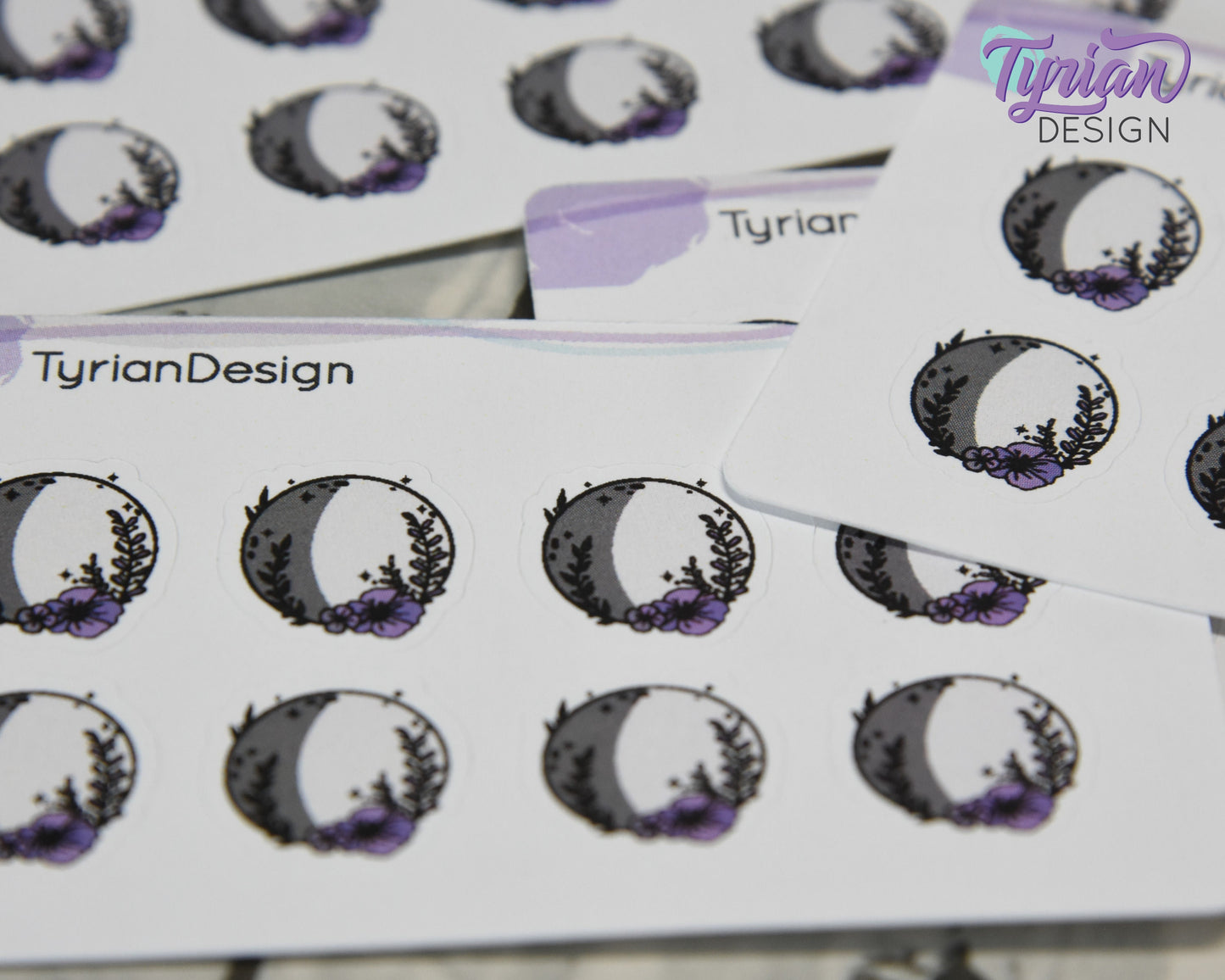 Mini Moon Stickers | Mini Sheet of Waxing Gibbus  Moon | 8Stickers | .65 x .65" each | 3.375" x 2.125" Mini Sheet | White or Clear Matte