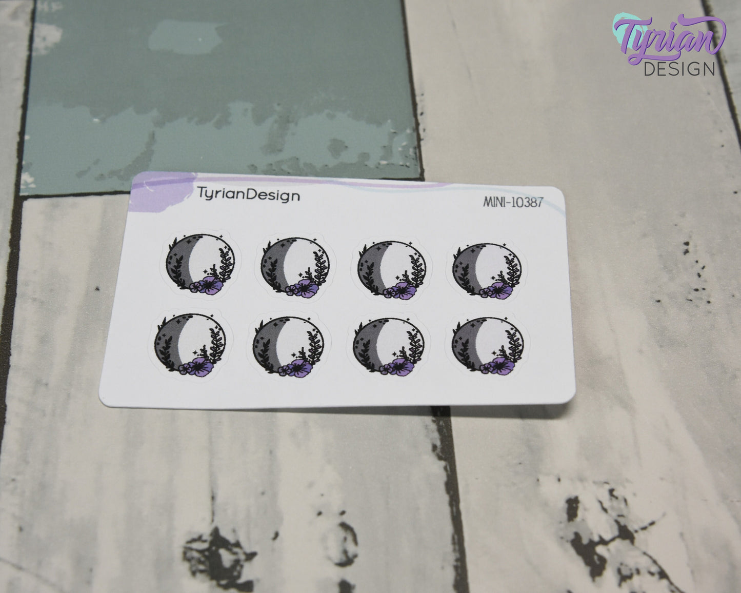 Mini Moon Stickers | Mini Sheet of Waxing Gibbus  Moon | 8Stickers | .65 x .65" each | 3.375" x 2.125" Mini Sheet | White or Clear Matte