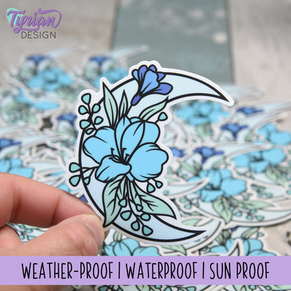 Blue Moon Vinyl Sticker | High quality weather proof vinyl | 3 x 3" | Monotone Moon | Pastel sticker | Shades of Blue