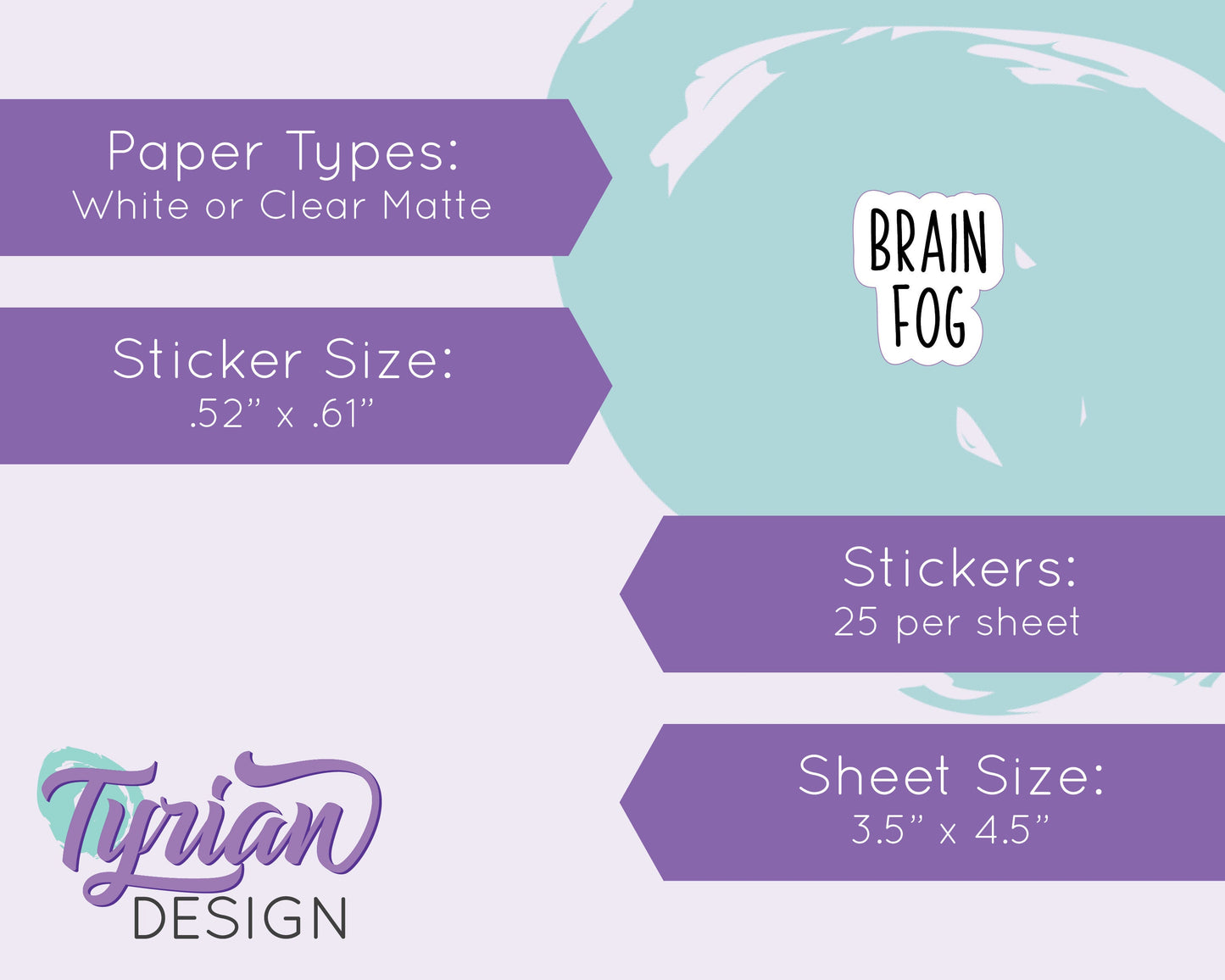 Brain Fog Sticker | 25 Stickers | .52" x .61" Each | Charley Font