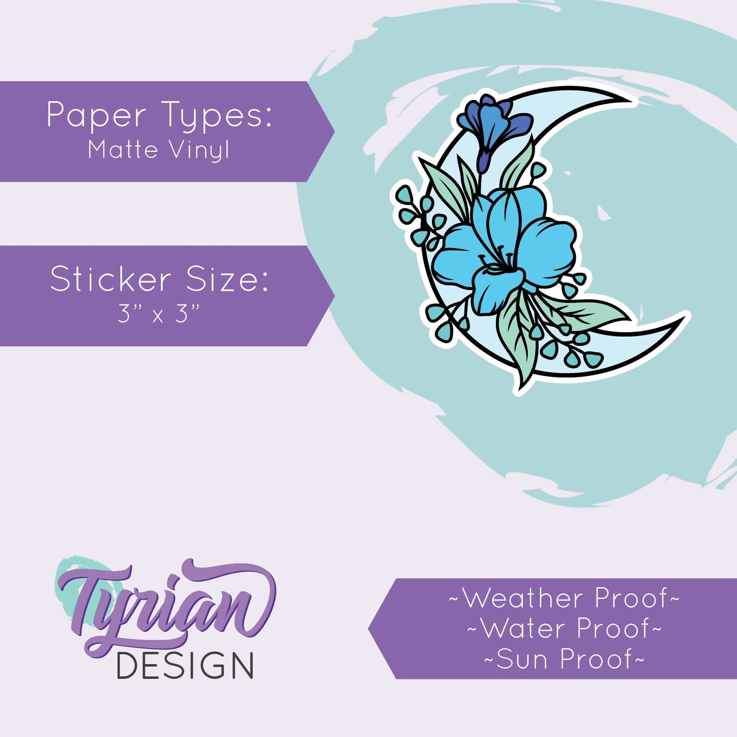 Blue Moon Vinyl Sticker | High quality weather proof vinyl | 3 x 3" | Monotone Moon | Pastel sticker | Shades of Blue