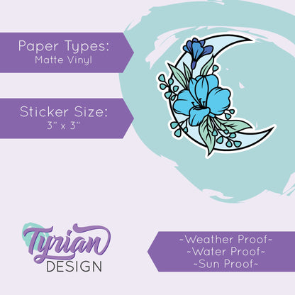 Blue Moon Vinyl Sticker | High quality weather proof vinyl | 3 x 3" | Monotone Moon | Pastel sticker | Shades of Blue