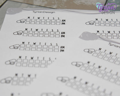 Medicine Weekly AM PM Tracker Sticker | 18 stickers | 1.75 x .6" Each | Font Charley