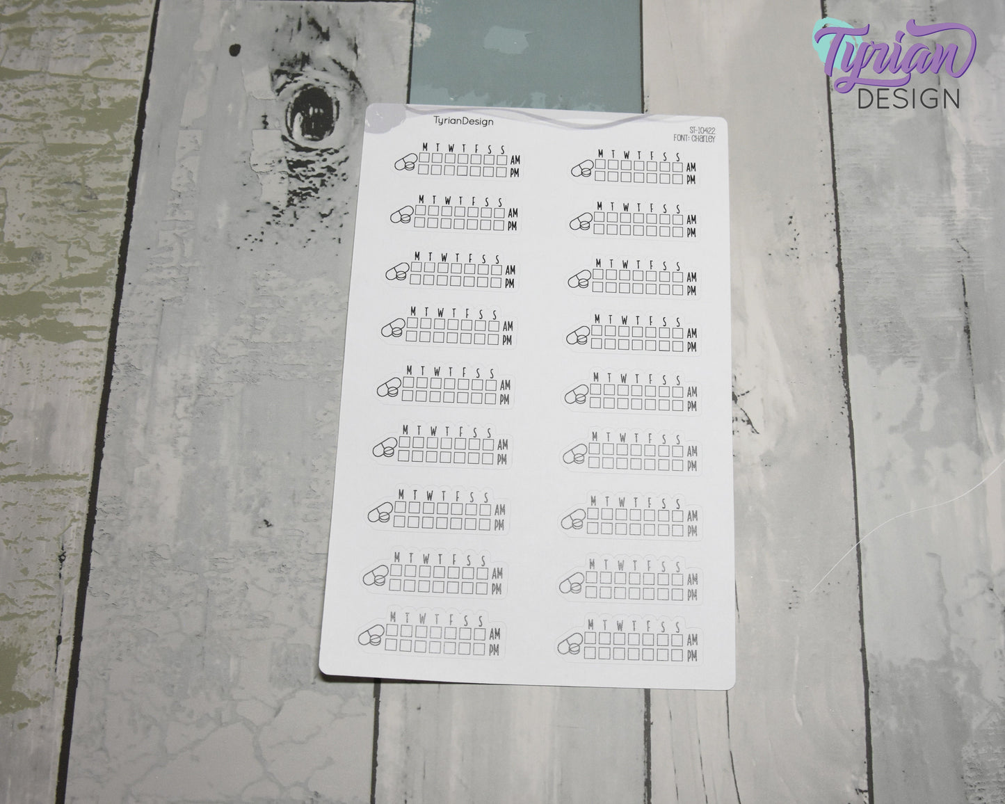 Medicine Weekly AM PM Tracker Sticker | 18 stickers | 1.75 x .6" Each | Font Charley