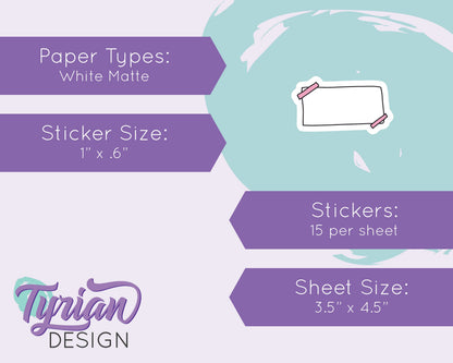 Sticky Note Stickers | 15 Stickers | 1" x .6" Each | Various Colors