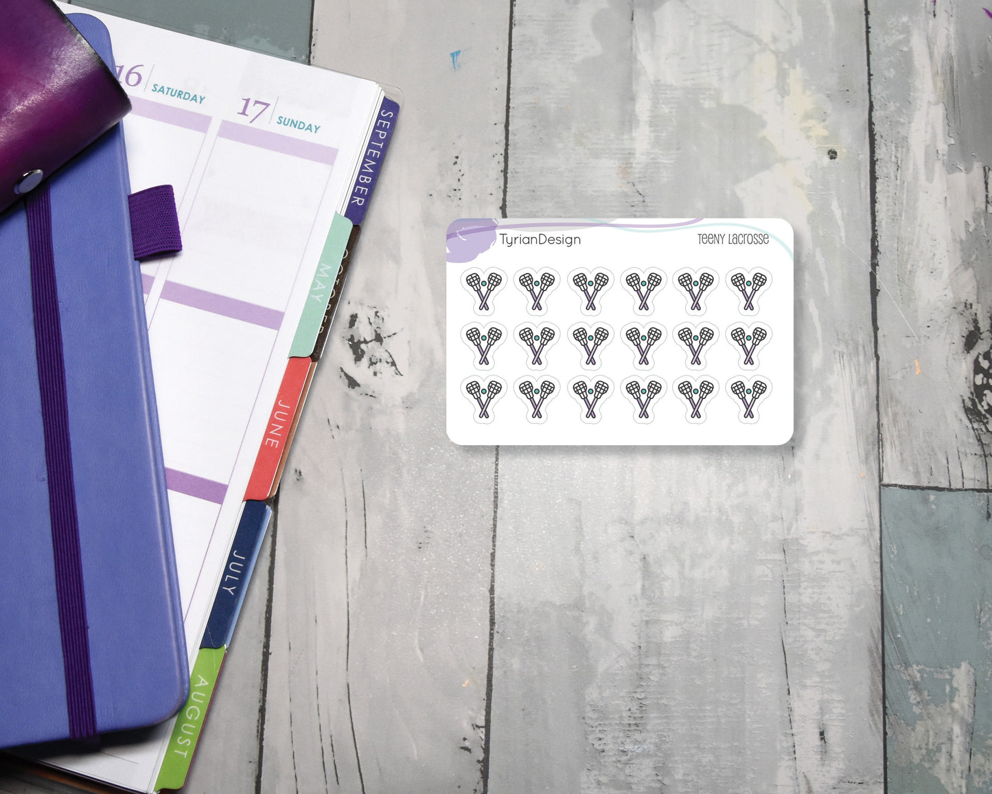 Lacrosse Stickers | Tiny Lacrosse stick stickers | Mini sheet | 18 stickers | .45 x .48" each | Lacrosse icon | White or Clear Matte