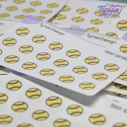Softball Stickers | Tiny Softball stickers | Mini sheet | 18 stickers | .45 x .45" each | Softball icon | White or Clear Matte