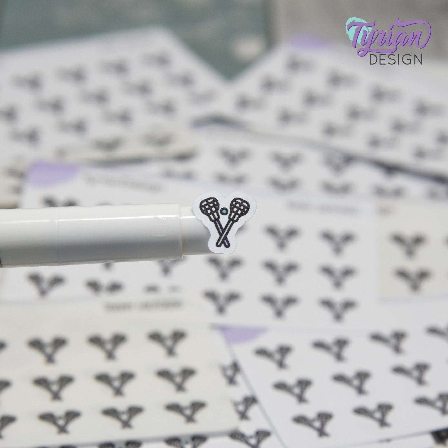 Lacrosse Stickers | Tiny Lacrosse stick stickers | Mini sheet | 18 stickers | .45 x .48" each | Lacrosse icon | White or Clear Matte