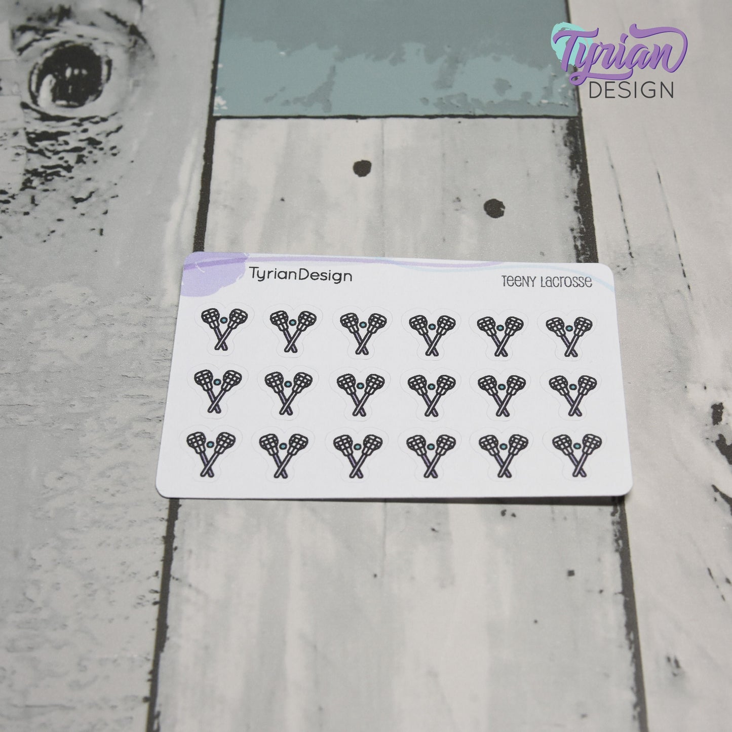 Lacrosse Stickers | Tiny Lacrosse stick stickers | Mini sheet | 18 stickers | .45 x .48" each | Lacrosse icon | White or Clear Matte