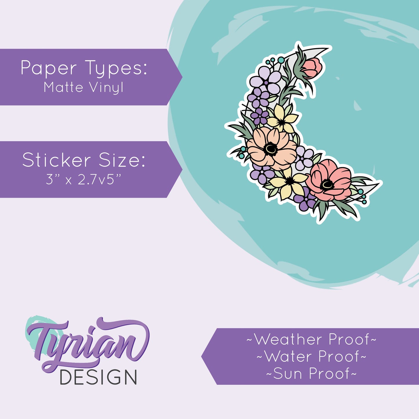 Pastel Summer Moon Vinyl Sticker | High quality weather proof vinyl | 3 x 2.75" | Flower Moon | Pastel sticker | Shades of Summer
