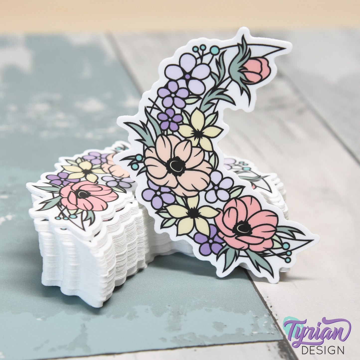 Pastel Summer Moon Vinyl Sticker | High quality weather proof vinyl | 3 x 2.75" | Flower Moon | Pastel sticker | Shades of Summer