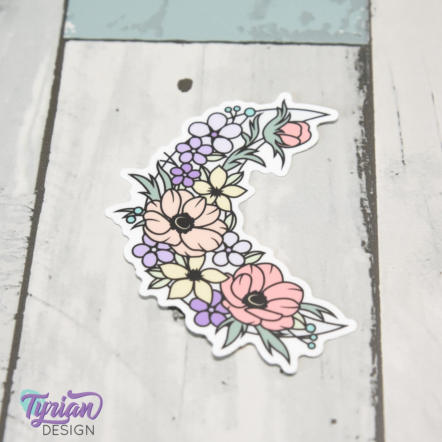 Pastel Summer Moon Vinyl Sticker | High quality weather proof vinyl | 3 x 2.75" | Flower Moon | Pastel sticker | Shades of Summer