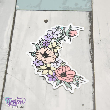 Pastel Summer Moon Vinyl Sticker | High quality weather proof vinyl | 3 x 2.75" | Flower Moon | Pastel sticker | Shades of Summer