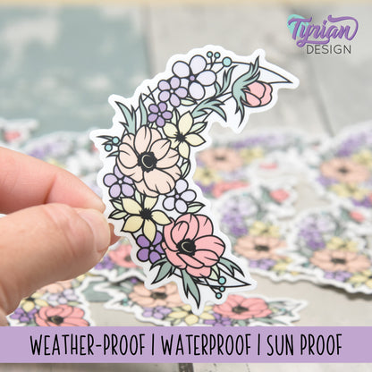 Pastel Summer Moon Vinyl Sticker | High quality weather proof vinyl | 3 x 2.75" | Flower Moon | Pastel sticker | Shades of Summer