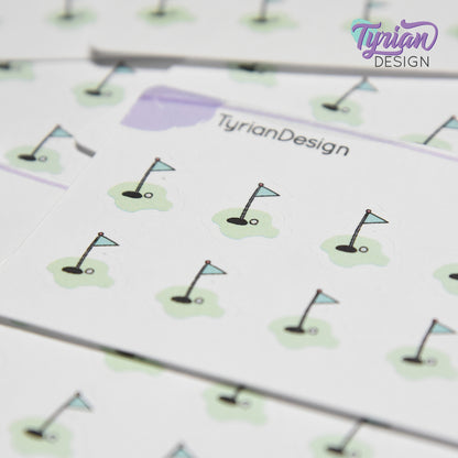 Golf Stickers | Mini Sheet of Golf Tee Time | 10 Stickers | .5 x .6" each | 3.375" x 2.125" Mini Sheet | White or Clear Matte