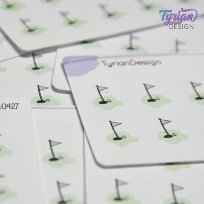 Golf Stickers | Mini Sheet of Golf Tee Time | 10 Stickers | .5 x .6" each | 3.375" x 2.125" Mini Sheet | White or Clear Matte