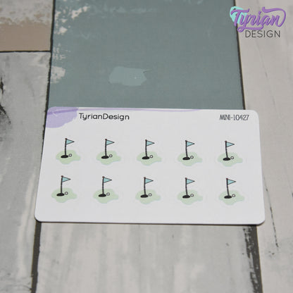Golf Stickers | Mini Sheet of Golf Tee Time | 10 Stickers | .5 x .6" each | 3.375" x 2.125" Mini Sheet | White or Clear Matte